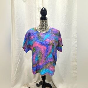 100% Silk Short Sleeve  Retro Rainbow Blouse Size XL New WOtags